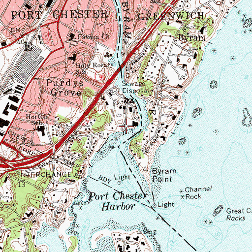 Topographic Map of Port Chester Yacht Club, NY