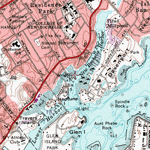 Topographic Map of Wright Island Marina, NY