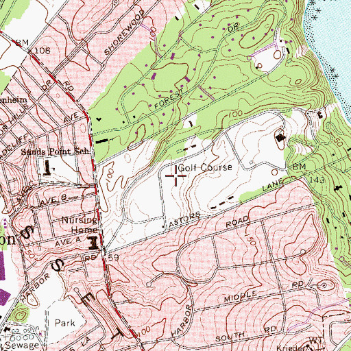 Topographic Map of Village Club of Sands Point, NY