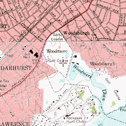 Topographic Map of Woodmere Club, NY