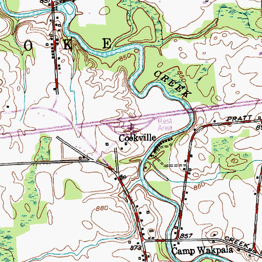 Topographic Map of Pembroke Eastbound Rest Area, NY