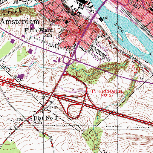 Topographic Map of Amsterdam Toll Plaza, NY