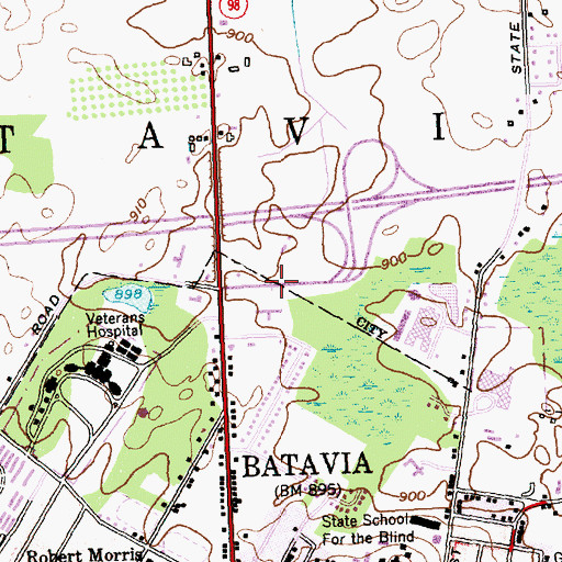 Topographic Map of Batavia Toll Plaza, NY