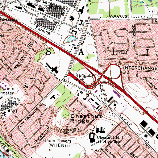 Topographic Map of Electronics Parkway Toll Plaza, NY