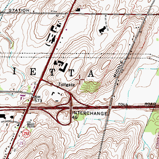 Topographic Map of Henrietta Toll Plaza, NY