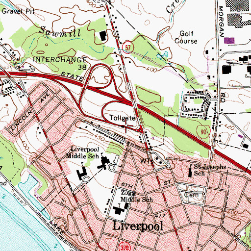 Topographic Map of Liverpool Toll Plaza, NY