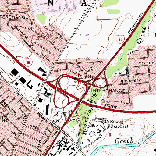 Topographic Map of Mattydale Toll Plaza, NY