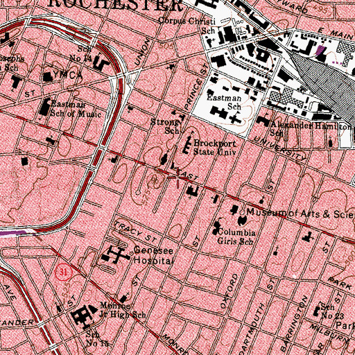 Topographic Map of Rochester Historical Society, NY