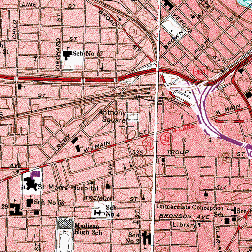 Topographic Map of Susan B Anthony House, NY