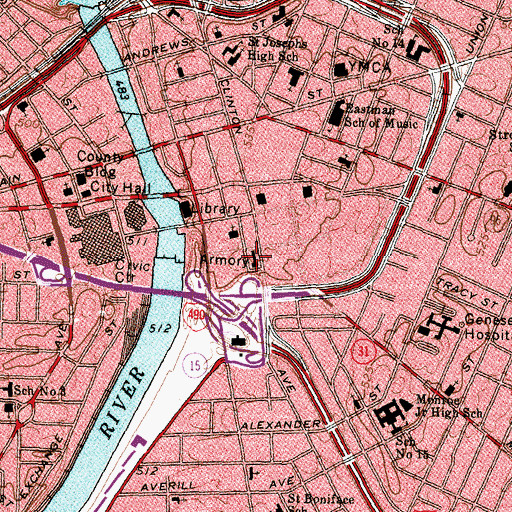 Topographic Map of Geva Theatre, NY