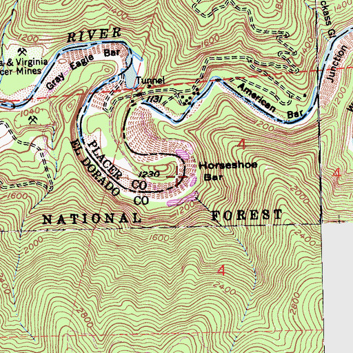 Topographic Map of Horseshoe Bar, CA