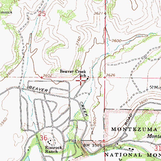 Topographic Map of Beaver Creek School, AZ