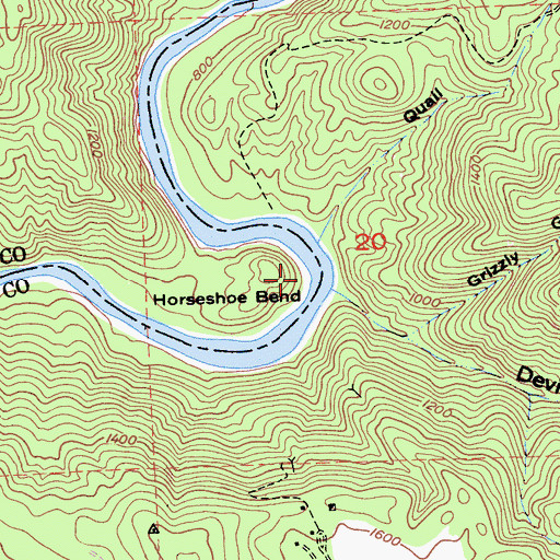 Topographic Map of Horseshoe Bend, CA
