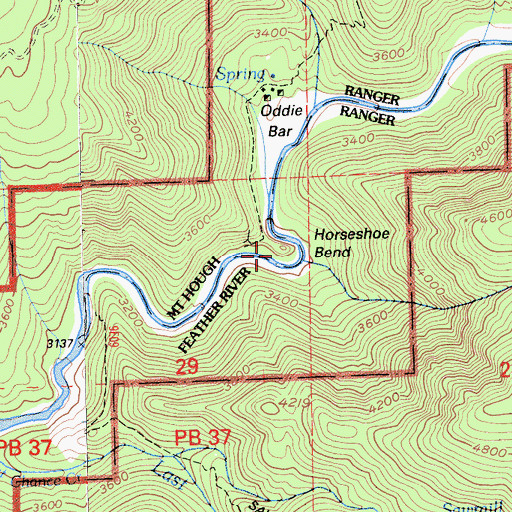 Topographic Map of Horseshoe Bend, CA