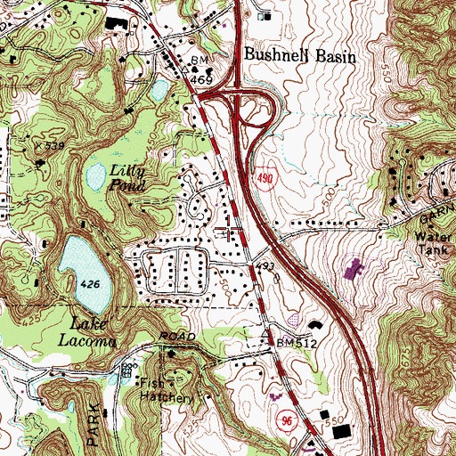 Topographic Map of Bushnells Basin Cemetery, NY