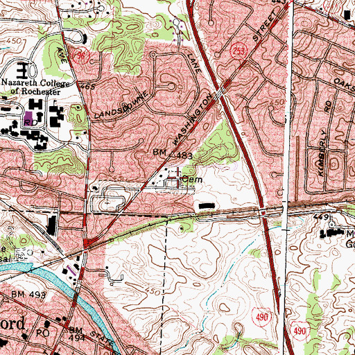 Topographic Map of Pittsford Cemetery, NY