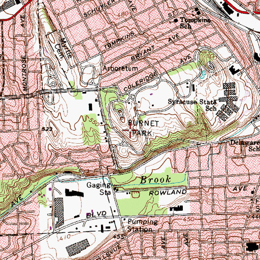 Topographic Map of Burnet Golf Course, NY