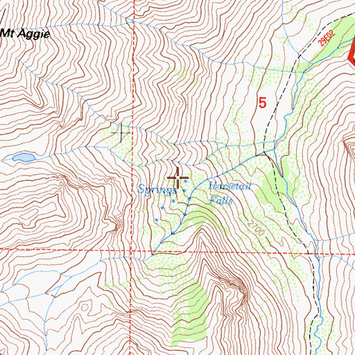 Topographic Map of Horsetail Falls, CA
