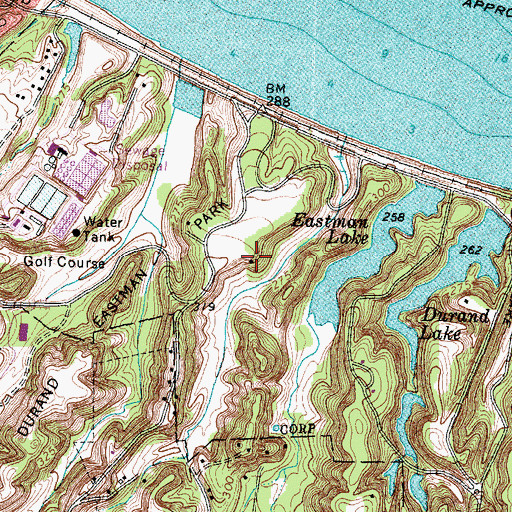 Topographic Map of Durand Eastman Golf Course, NY
