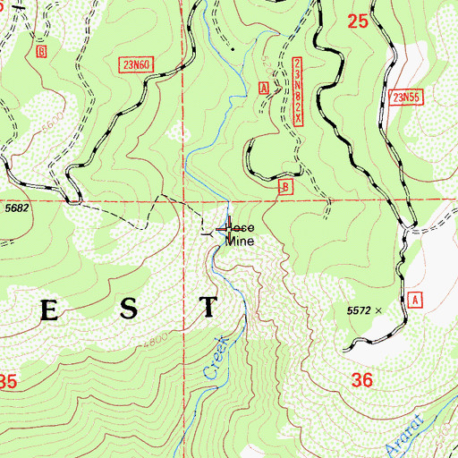 Topographic Map of Hose Mine, CA