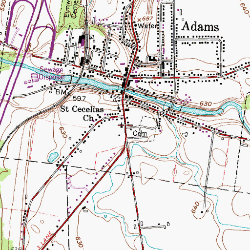 Topographic Map of Adams Assembly of God Church, NY