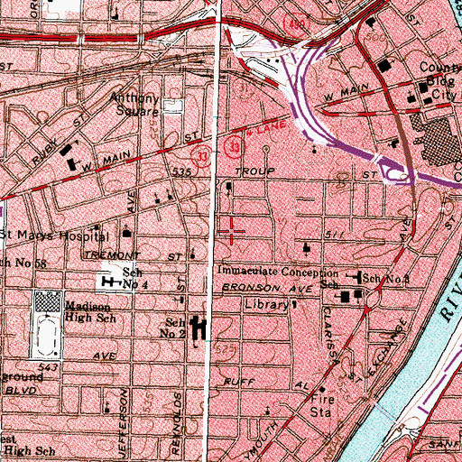 Topographic Map of Adams Street Church of God, NY