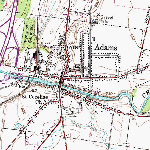 Topographic Map of Adams Village Baptist Church, NY