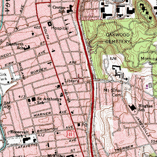Topographic Map of Antioch Baptist Church, NY