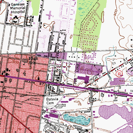 Topographic Map of Batavia Assembly of God, NY