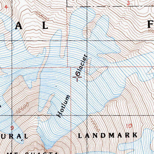 Topographic Map of Hotlum Glacier, CA