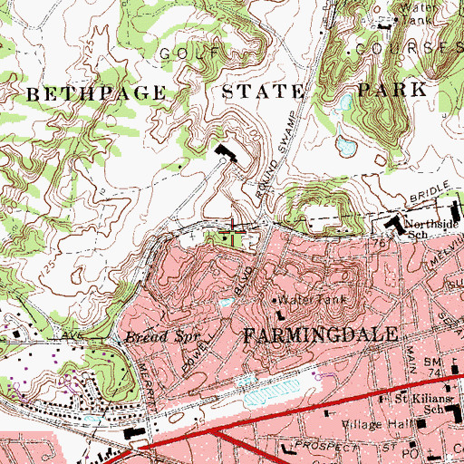 Topographic Map of Bethpage Friends Meetinghouse Church, NY