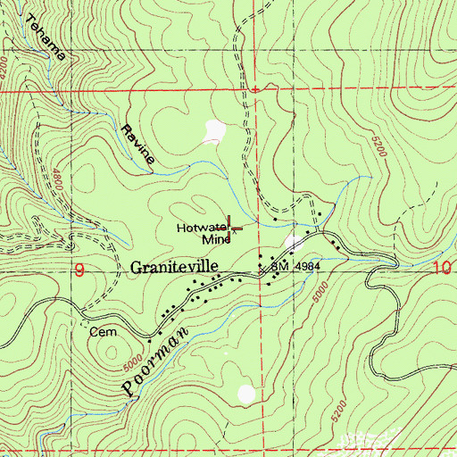 Topographic Map of Hotwater Mine, CA