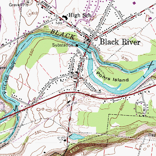 Topographic Map of Black River United Methodist Church, NY