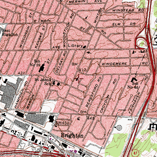 Topographic Map of Browncroft Baptist Church, NY