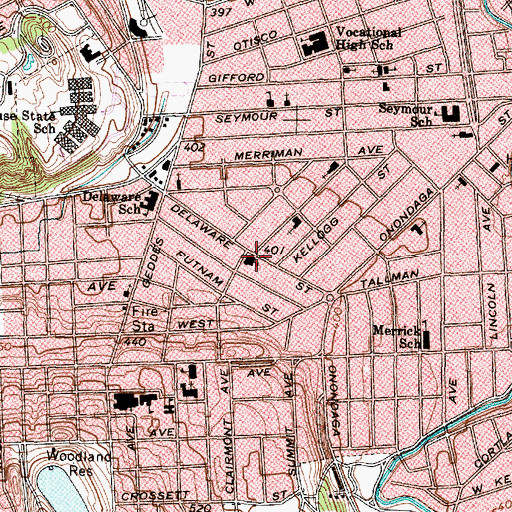 Topographic Map of Delaware Street Baptist Church, NY