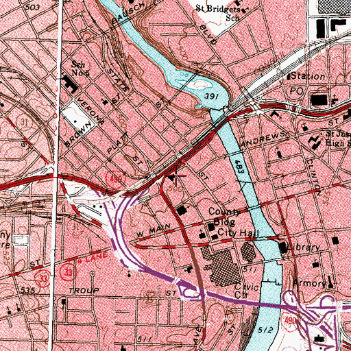 Topographic Map of Downtown Rochester Presbyterian Church, NY