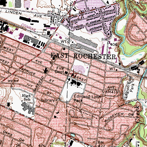 Topographic Map of East Rochester First Presbyterian Church, NY