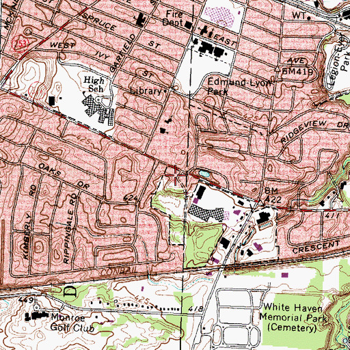 Topographic Map of East Rochester United Methodist Church, NY