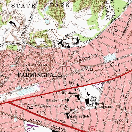 Topographic Map of Farmingdale Christian Church, NY