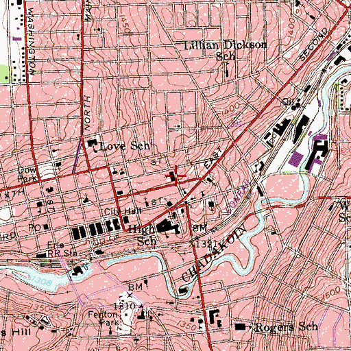 Topographic Map of First Baptist Church of Jamestown, NY