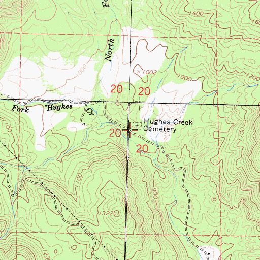 Topographic Map of Hughes Creek Cemetery, CA