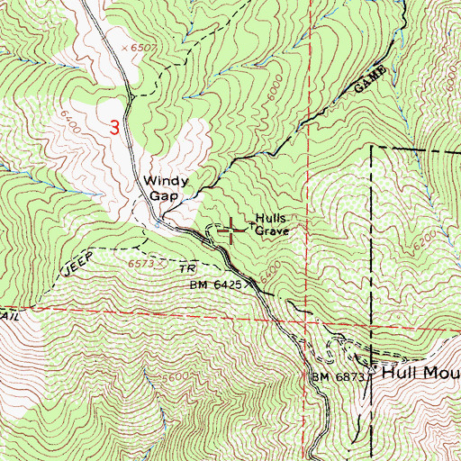 Topographic Map of Hulls Grave, CA