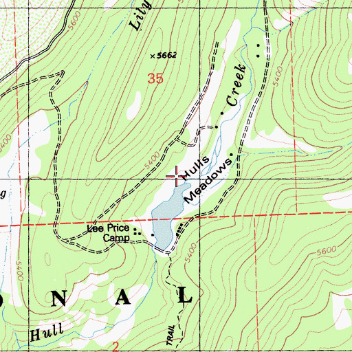 Topographic Map of Hulls Meadows, CA