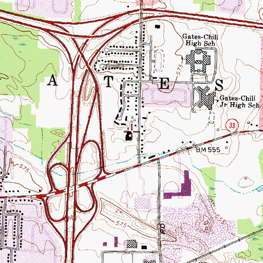 Topographic Map of Gates Presbyterian Church, NY