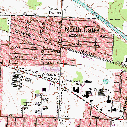 Topographic Map of Gates Wesleyan Church, NY
