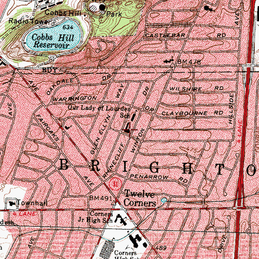 Topographic Map of Our Lady of Lourdes, NY