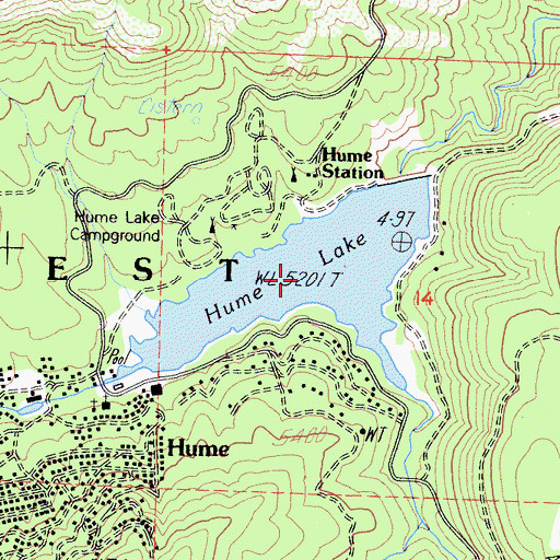 Topographic Map of Hume Lake, CA
