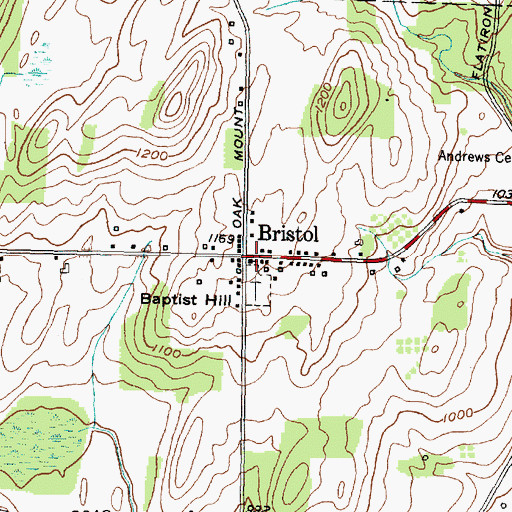 Topographic Map of Pilgrim Bible Church of Bristol, NY
