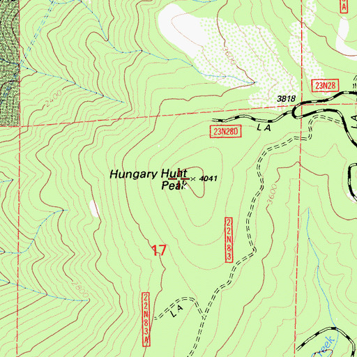 Topographic Map of Hungary Hunt Peak, CA
