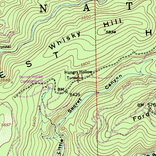 Topographic Map of Hungry Hollow Tunnel, CA